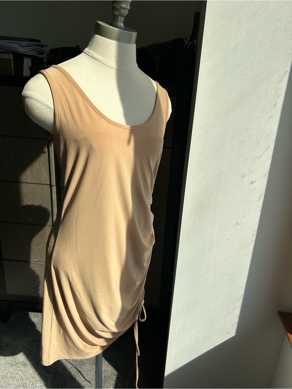 Express Beige Ruched Tank Dress